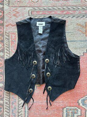Vintage Gitano Black Suede Fringe Western Vest